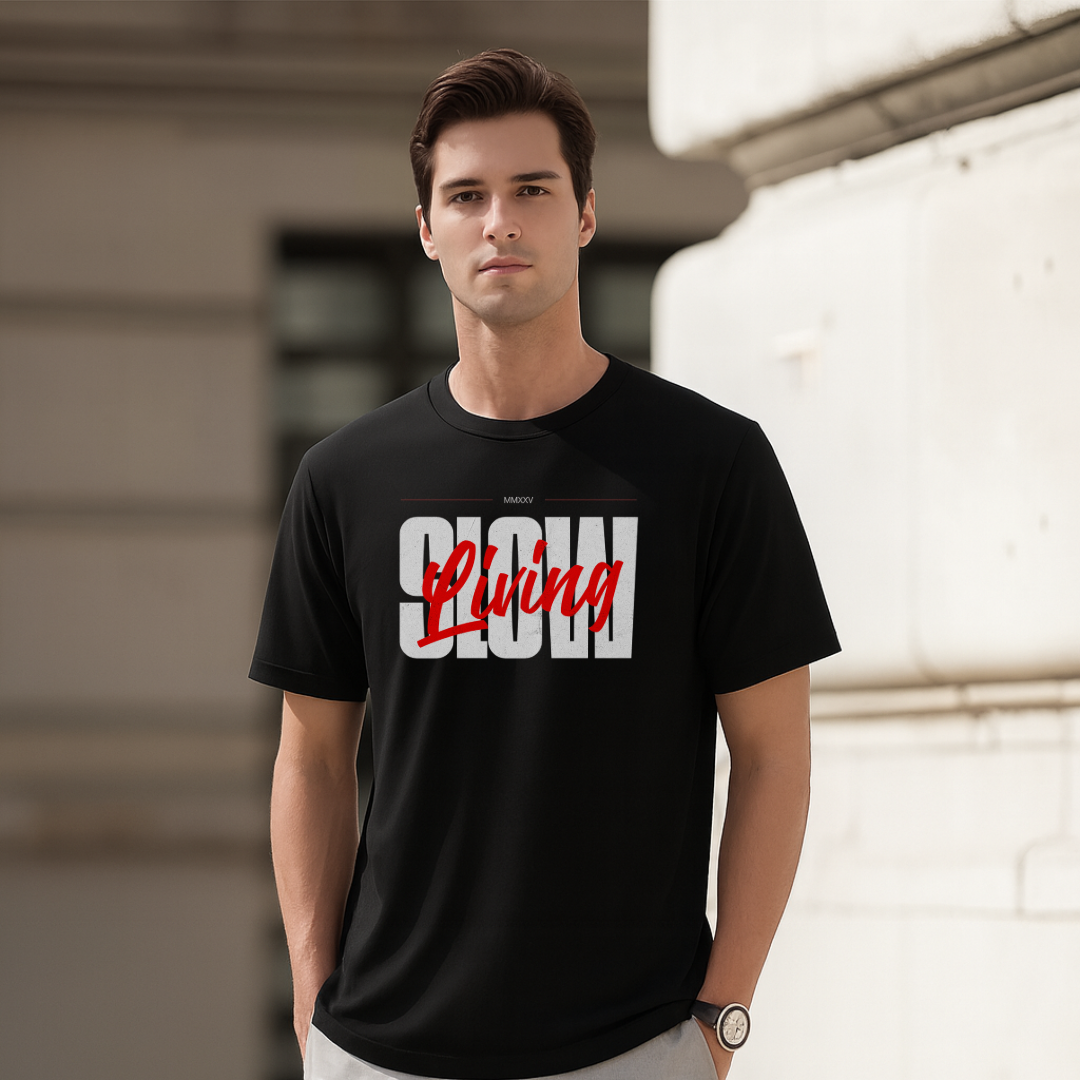Living Slow T-Shirt. Premium Polyester Streetwear Tee.